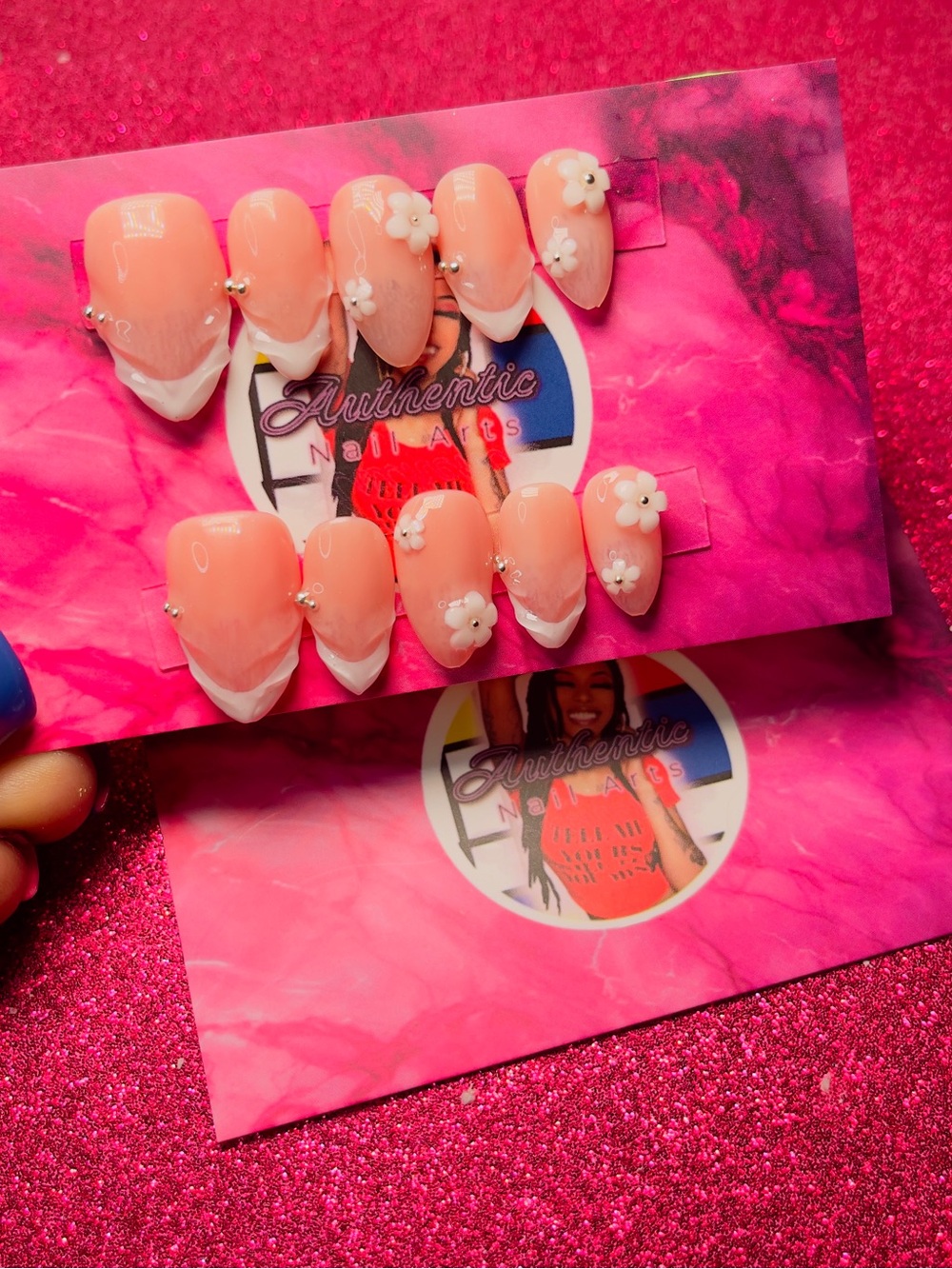 Peach Floral French Tip Press-On Nail Set